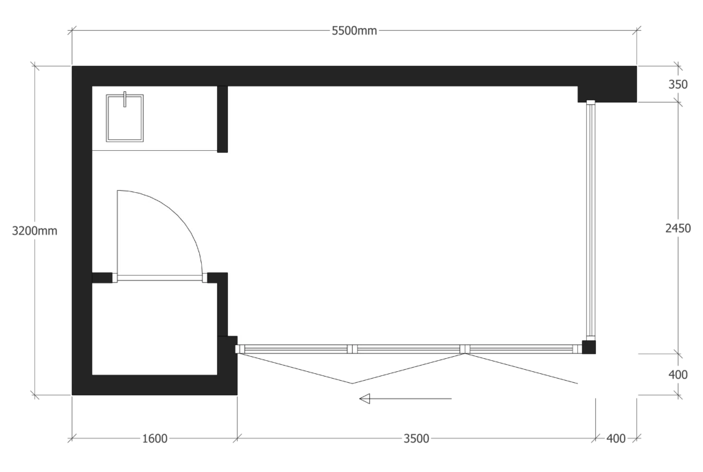 Plattegrond van Tuinkantoor Model A - Groot