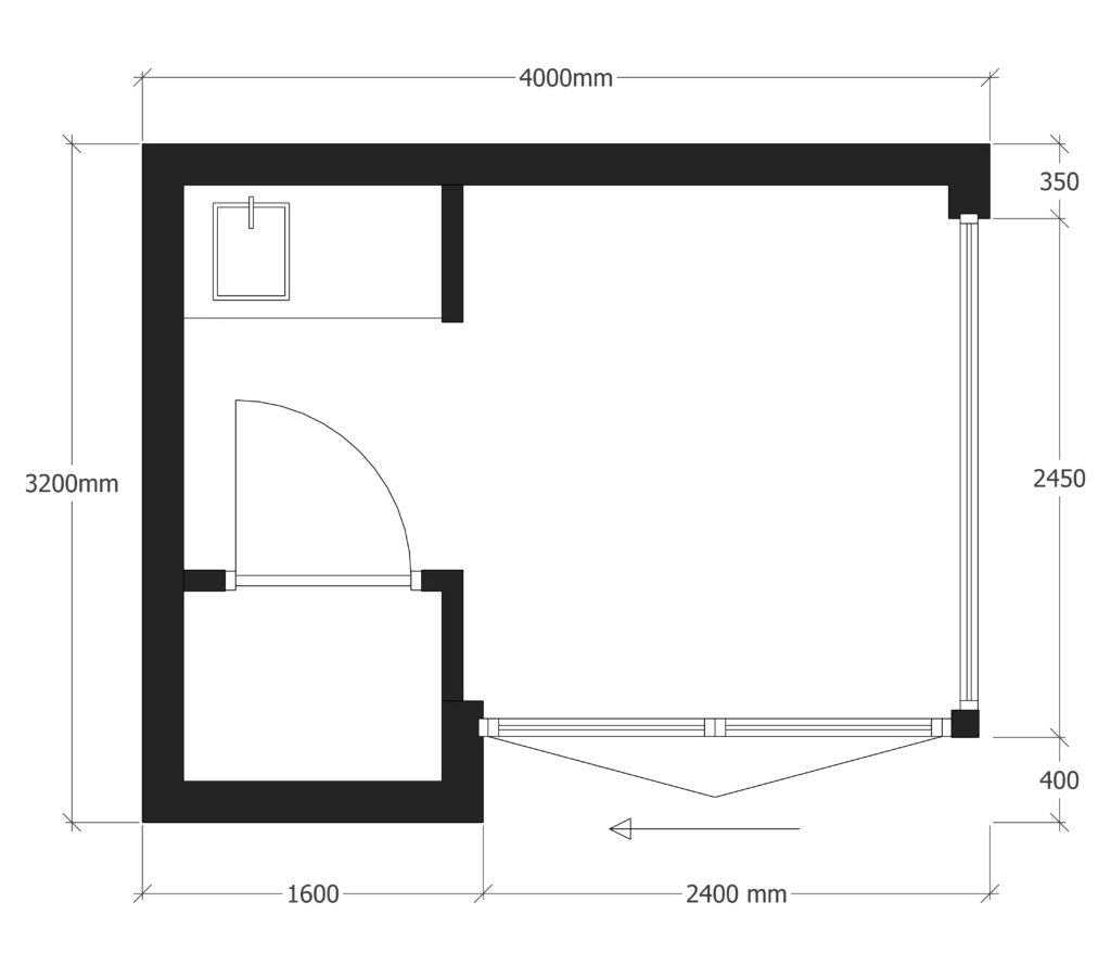 Plattegrond van Tuinkantoor Model A - Standaard