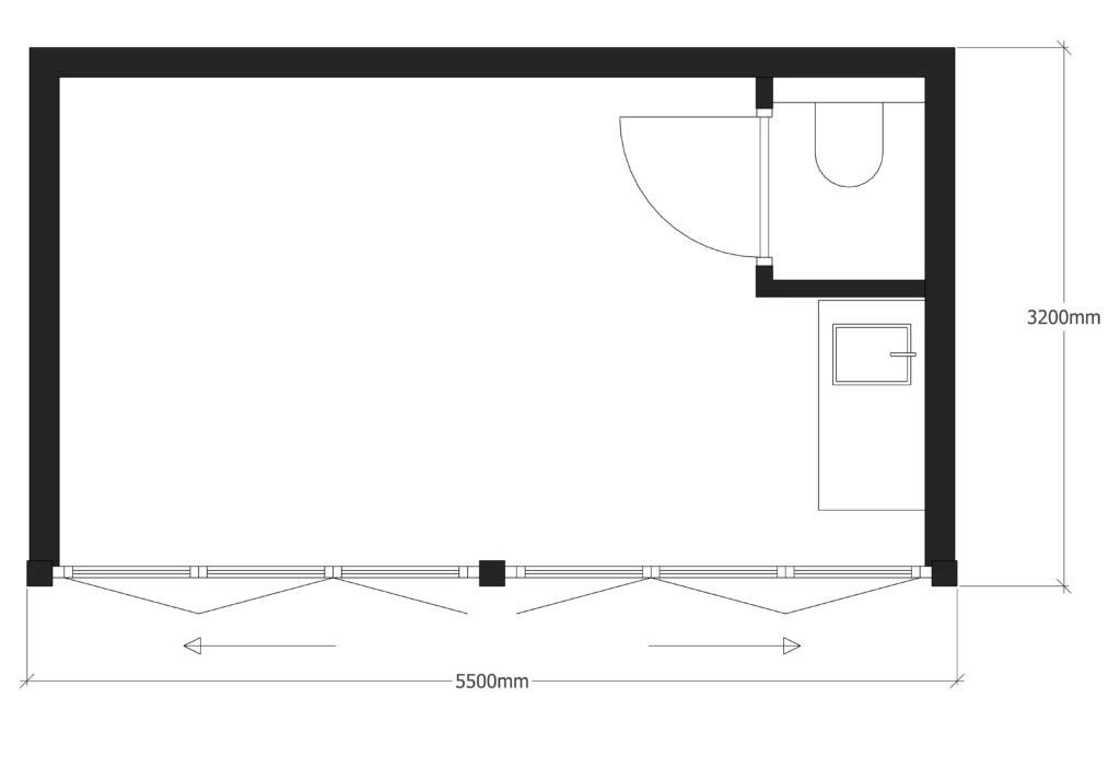 Plattegrond van Tuinkantoor Model B - Groot.