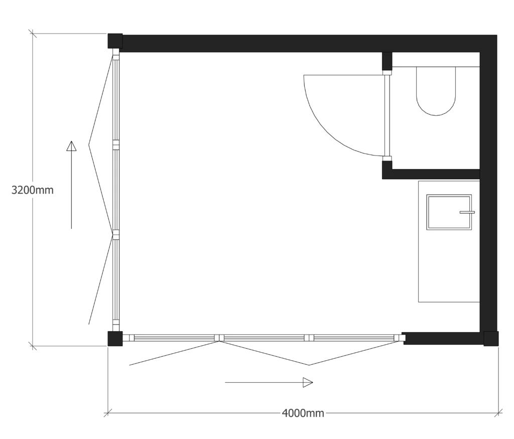 Plattegrond van Tuinkantoor Model B - Standaard.