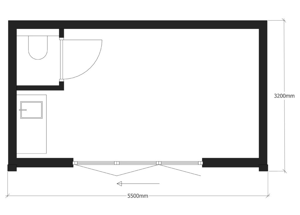 Plattegrond van Tuinkantoor Model C - Groot.